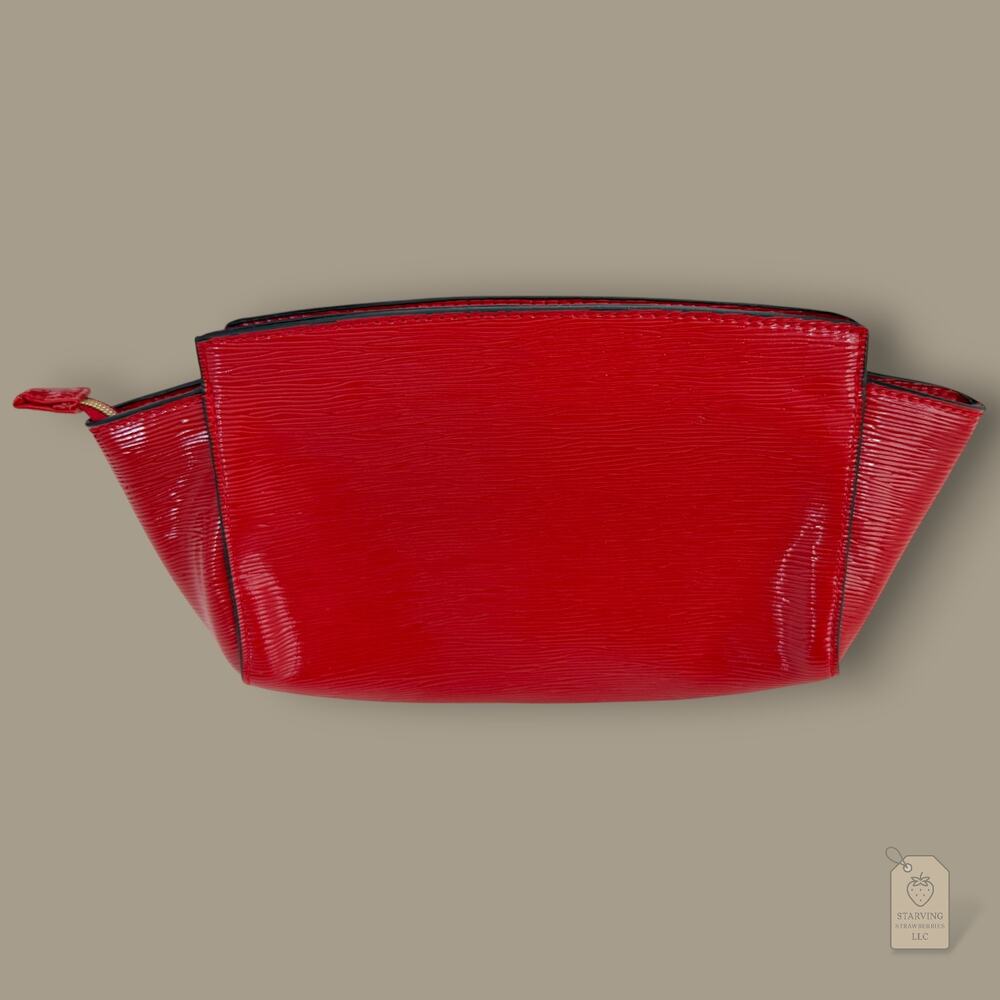 Estée Lauder Red Faux Epi Leather Cosmetic Bag Trapezoid Makeup Pouch L: 10.25" - Picture 3 of 5